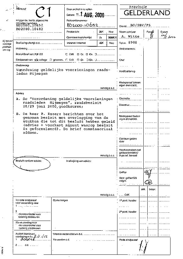 besluit GS d.d. 1 augustus 2000